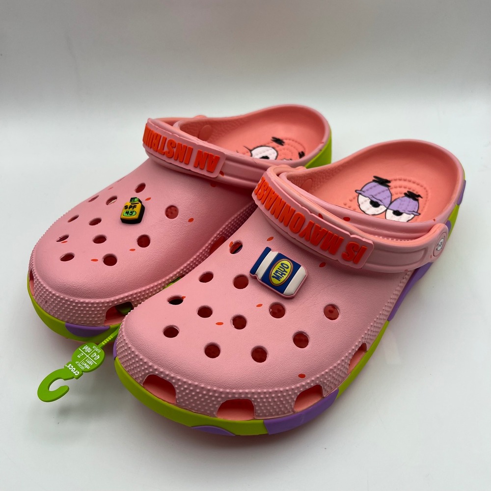 Crocs Patrick Star Classic Clog Mens 9 Womens 11 Pink SpongeBob Clogs Jibbitz